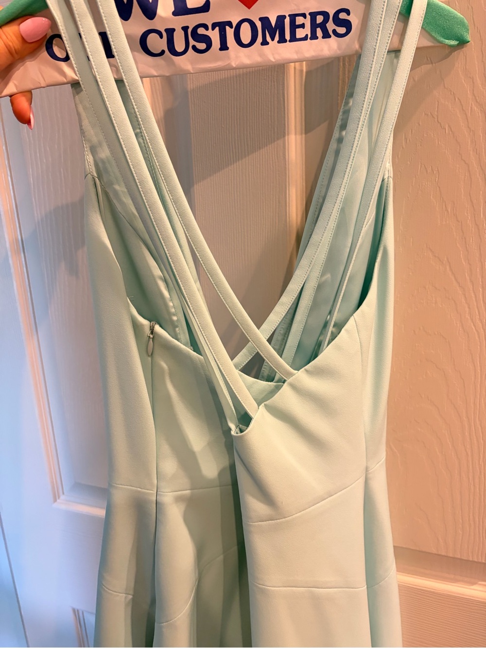 NBD Light Mint V-Neck Mini Dress with Crisscross Back - Picture 2 of 2